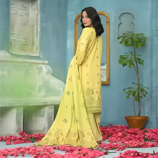 Lemon Yellow | Regalia 3pc Unstitched Jacquard Viscose