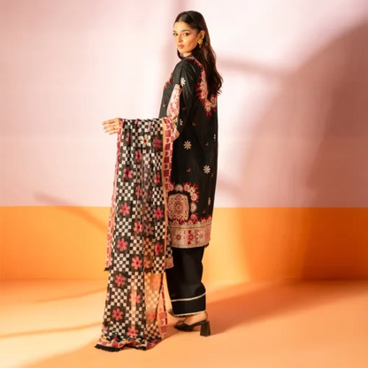 Salina 3pc Unstitched Mid Summer Cotton | Black