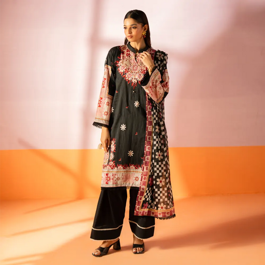 Salina 3pc Unstitched Mid Summer Cotton | Black