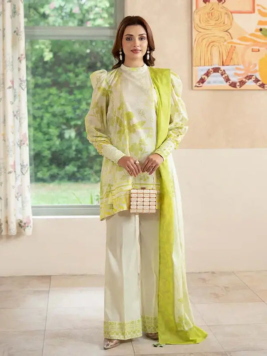 Pearl And Petals by Binaas 3pc Unstitched Bana Dora Lawn Collection – Pistachio