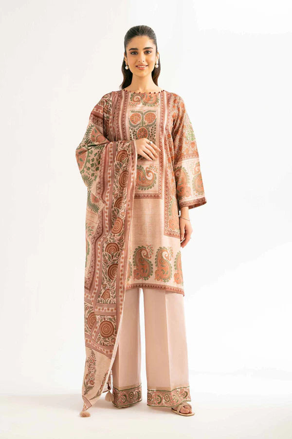 Lifestyle view of a custom-tailored Nisha By Nishat Embroidered Lawn 3pc suit