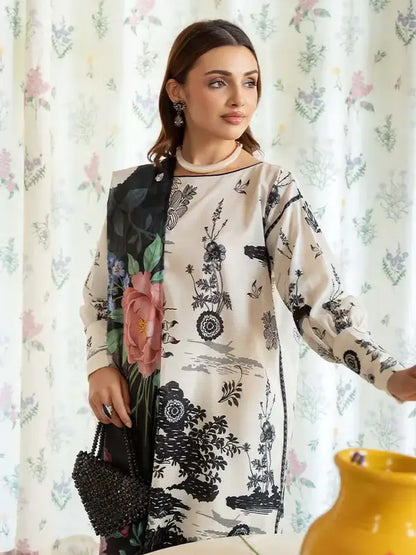 Pearl And Petals by Binaas 3pc Unstitched Bana Dora Lawn Collection – Black/White