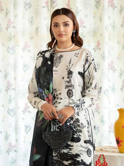 Pearl And Petals by Binaas 3pc Unstitched Bana Dora Lawn Collection – Black/White