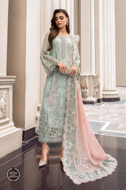 view of the Maria B Embroidered Chiffon Mint Green replica