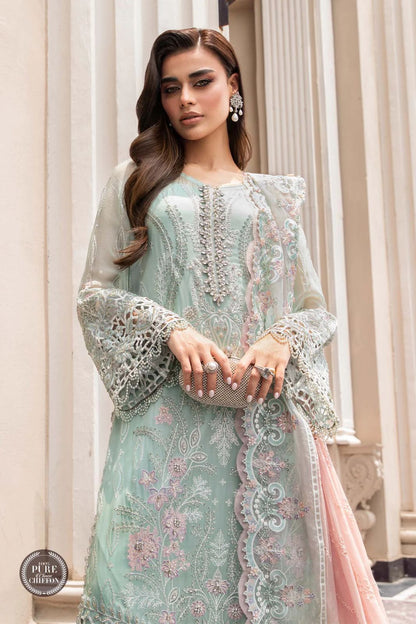 view of the Maria B Embroidered Chiffon Mint Green replica