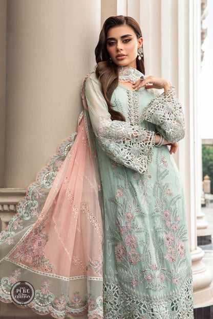 view of the Maria B Embroidered Chiffon Mint Green replica