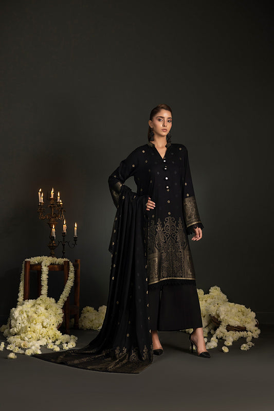 Black | Regalia 3pc Unstitched Jacquard Viscose