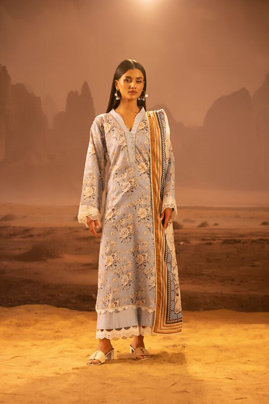 Salina 3pc Unstitched Mid Summer Cotton | Light Sky Blue