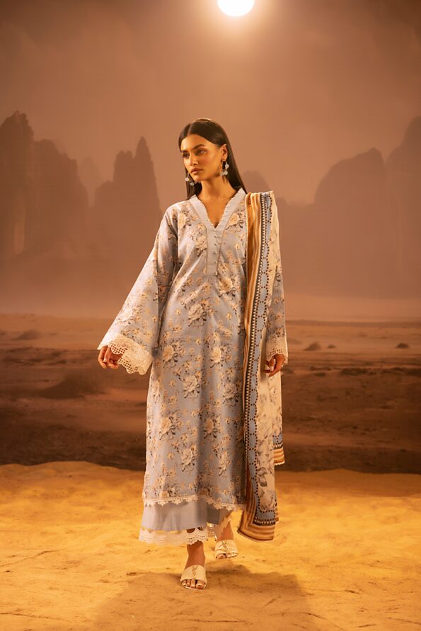 Salina 3pc Unstitched Mid Summer Cotton | Light Sky Blue