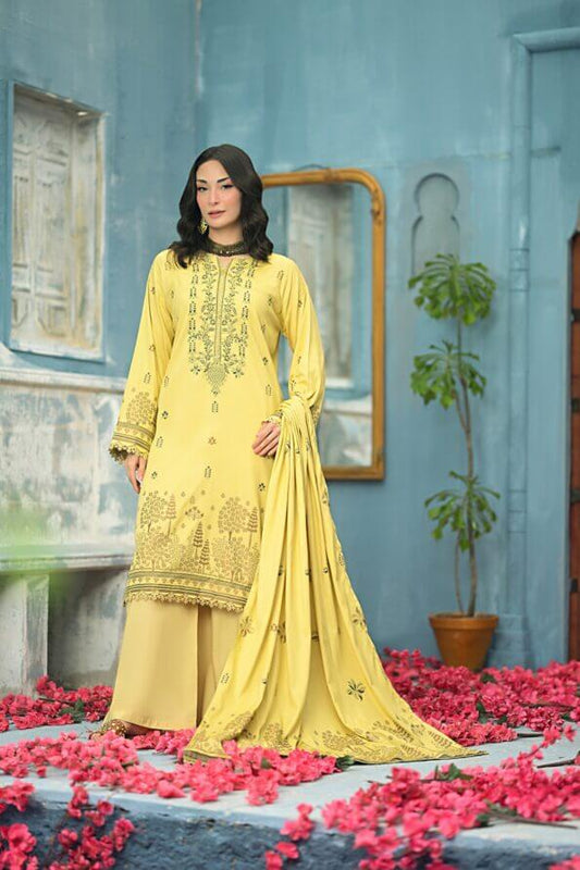 Lemon Yellow | Regalia 3pc Unstitched Jacquard Viscose