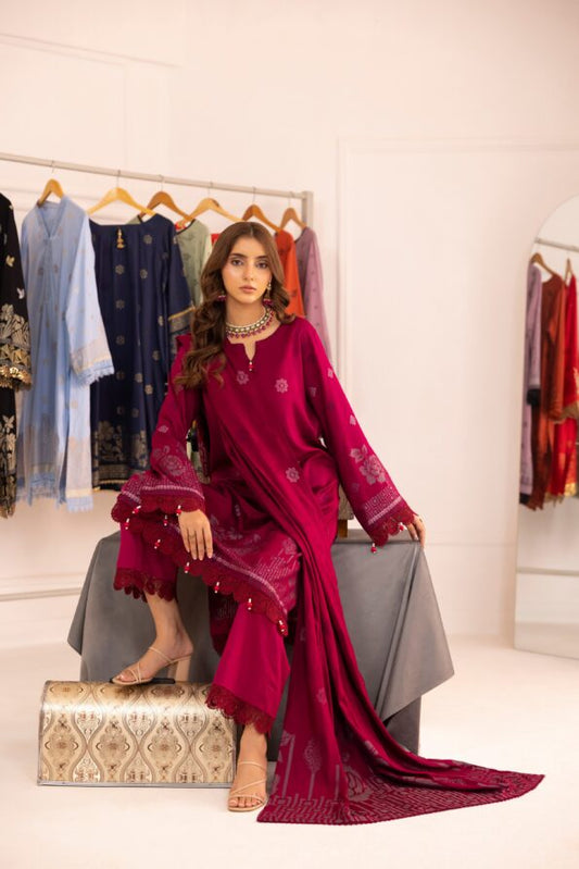 Shocking Pink | Regalia 3pc Unstitched Jacquard Viscose