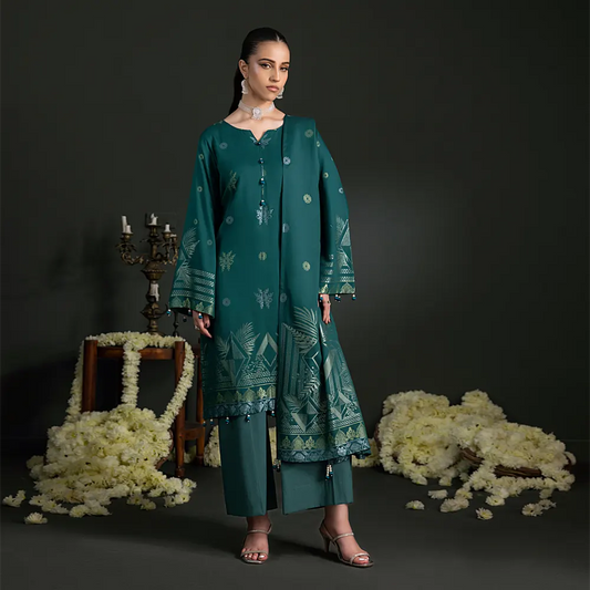 Bottle Green | Regalia 3pc Unstitched Jacquard Viscose