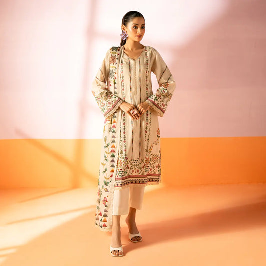 Salina 3pc Unstitched Mid Summer Cotton | Beige