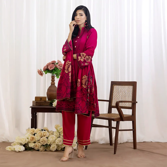 Shocking Pink | Regalia 3pc Unstitched Jacquard Viscose