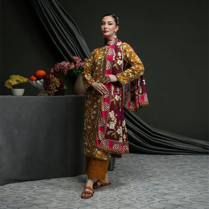 Salina 3pc Unstitched Linen | Mustard