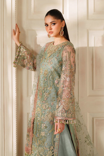 Baroque Net Embroidered - Dusty Sage Green 3-Pc | Replica