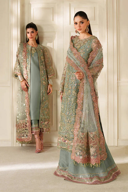 Baroque Net Embroidered - Dusty Sage Green 3-Pc | Replica