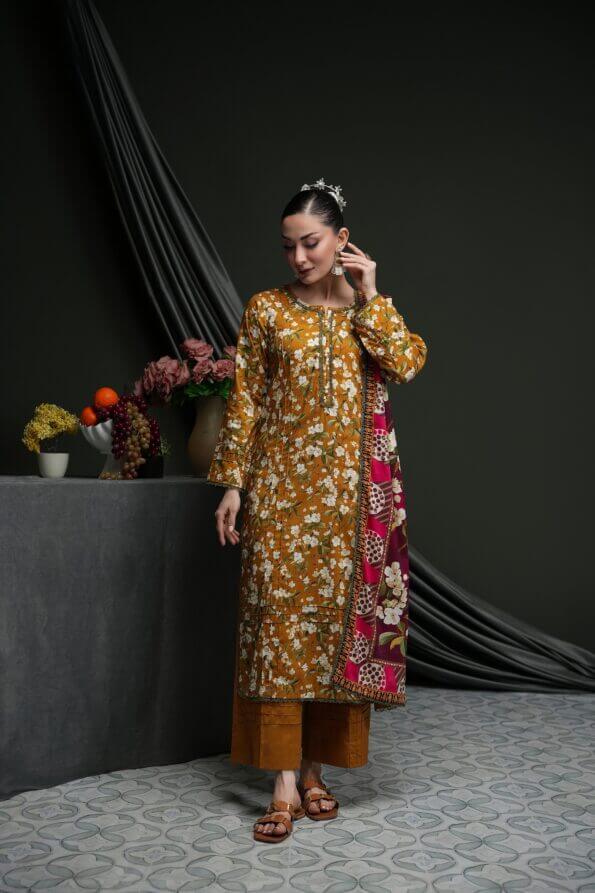 Salina 3pc Unstitched Linen | Mustard