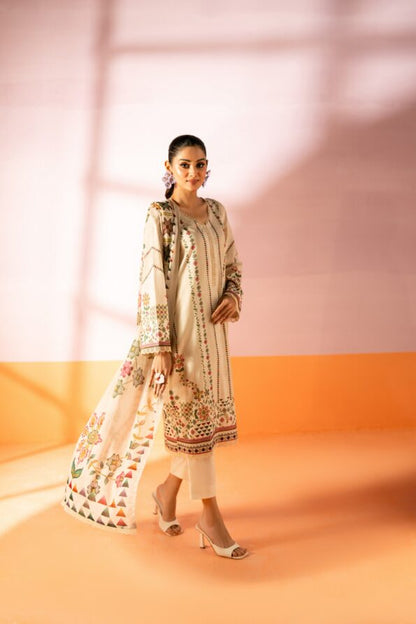 Salina 3pc Unstitched Mid Summer Cotton | Beige