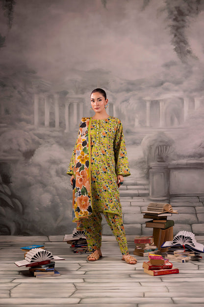 Olive Green Salina Separates Lawn Collection styled by model for a modern ethnic outfit.
