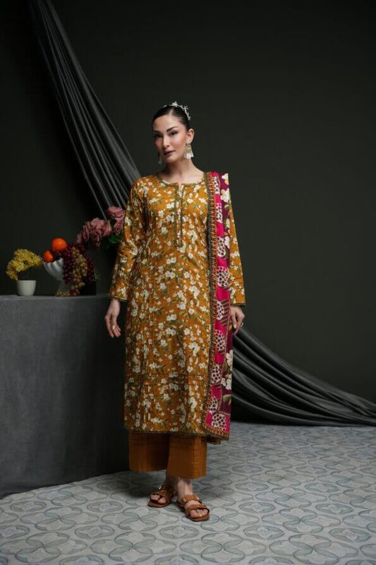 Salina 3pc Unstitched Linen | Mustard