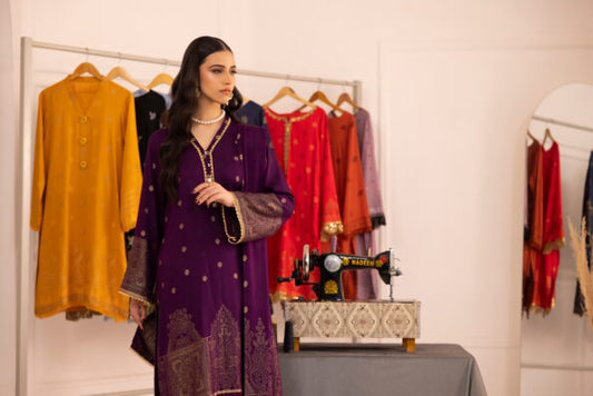 Dark Purple | Regalia 3pc Unstitched Jacquard Viscose