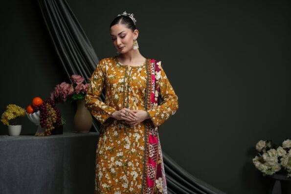 Salina 3pc Unstitched Linen | Mustard