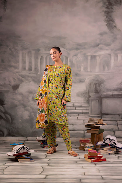 Olive Green Salina Separates Lawn Collection styled by model for a modern ethnic outfit.