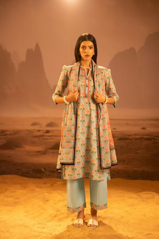 Salina 3pc Unstitched Mid Summer Cotton | Aqua Green