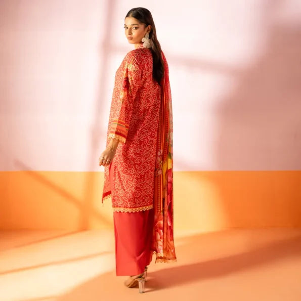 Salina 3pc Unstitched Mid Summer Cotton | Red