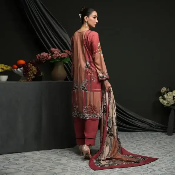 Salina 3pc Unstitched Linen | Dark Tea Pink