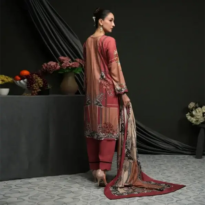 Salina 3pc Unstitched Linen | Dark Tea Pink