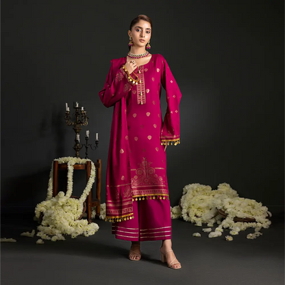 Shocking Pink | Regalia 3pc Unstitched Jacquard Viscose