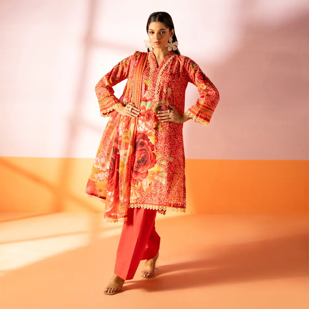 Salina 3pc Unstitched Mid Summer Cotton | Red