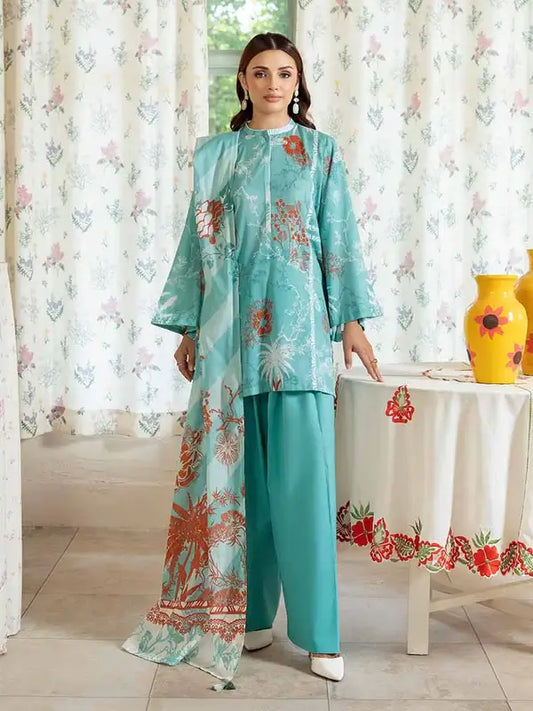 Pearl And Petals by Binaas 3pc Unstitched Bana Dora Lawn Collection – Sky Blue