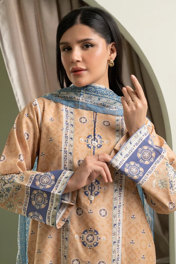 Sand Zellbury 3pc Unstitched Lawn Suit – Stylish Pakistani Lawn Outfit 2025