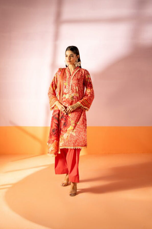 Salina 3pc Unstitched Mid Summer Cotton | Red
