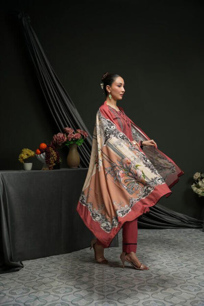 Salina 3pc Unstitched Linen | Dark Tea Pink