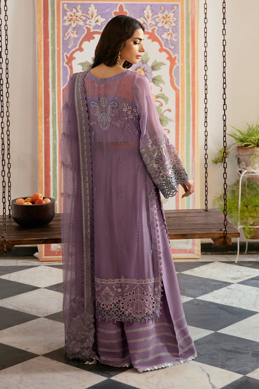 Ramsha Embroidered Chiffon - Lilac 3-Pc | Replica