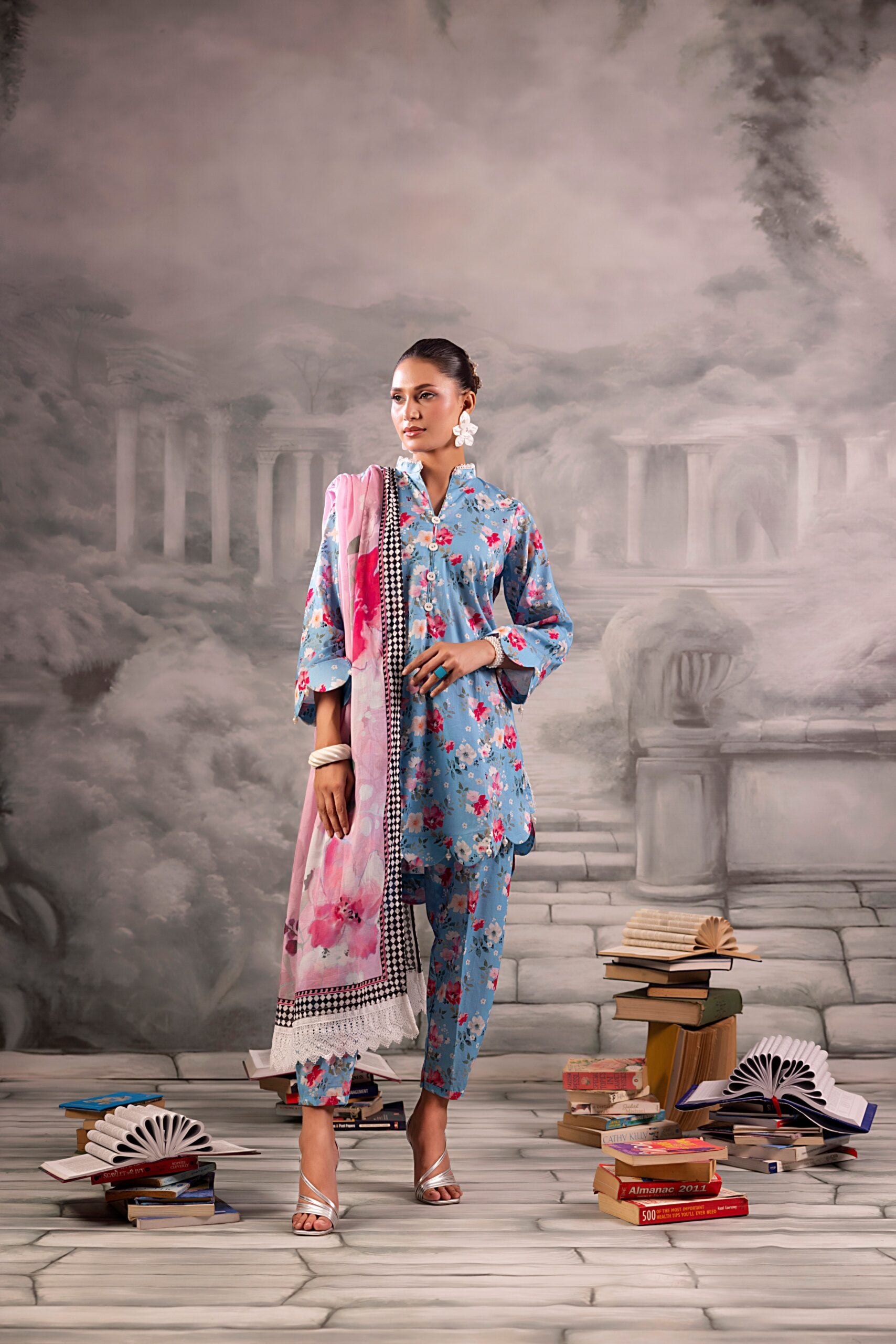 Sky Blue Salina Separates Lawn Collection worn by model showcasing an airy, cool summer vibe.