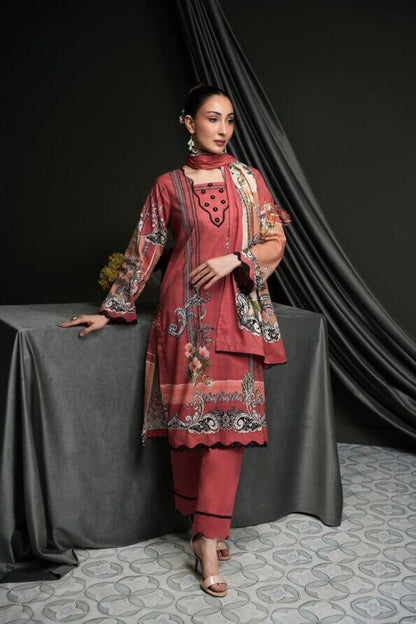 Salina 3pc Unstitched Linen | Dark Tea Pink