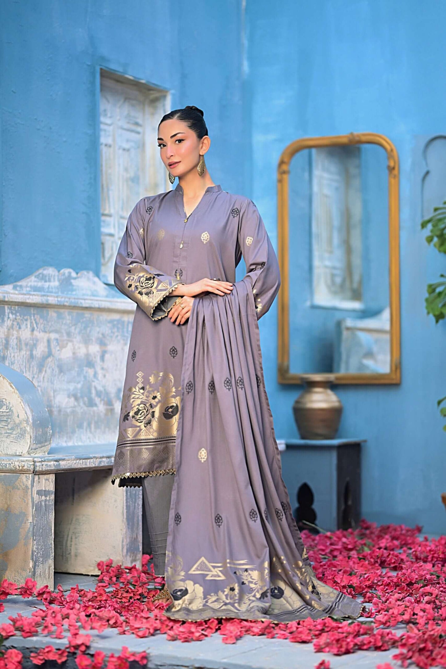 Gray | Regalia 3pc Unstitched Jacquard Viscose
