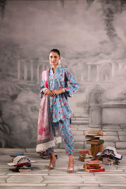 Sky Blue Salina Separates Lawn Collection worn by model showcasing an airy, cool summer vibe.