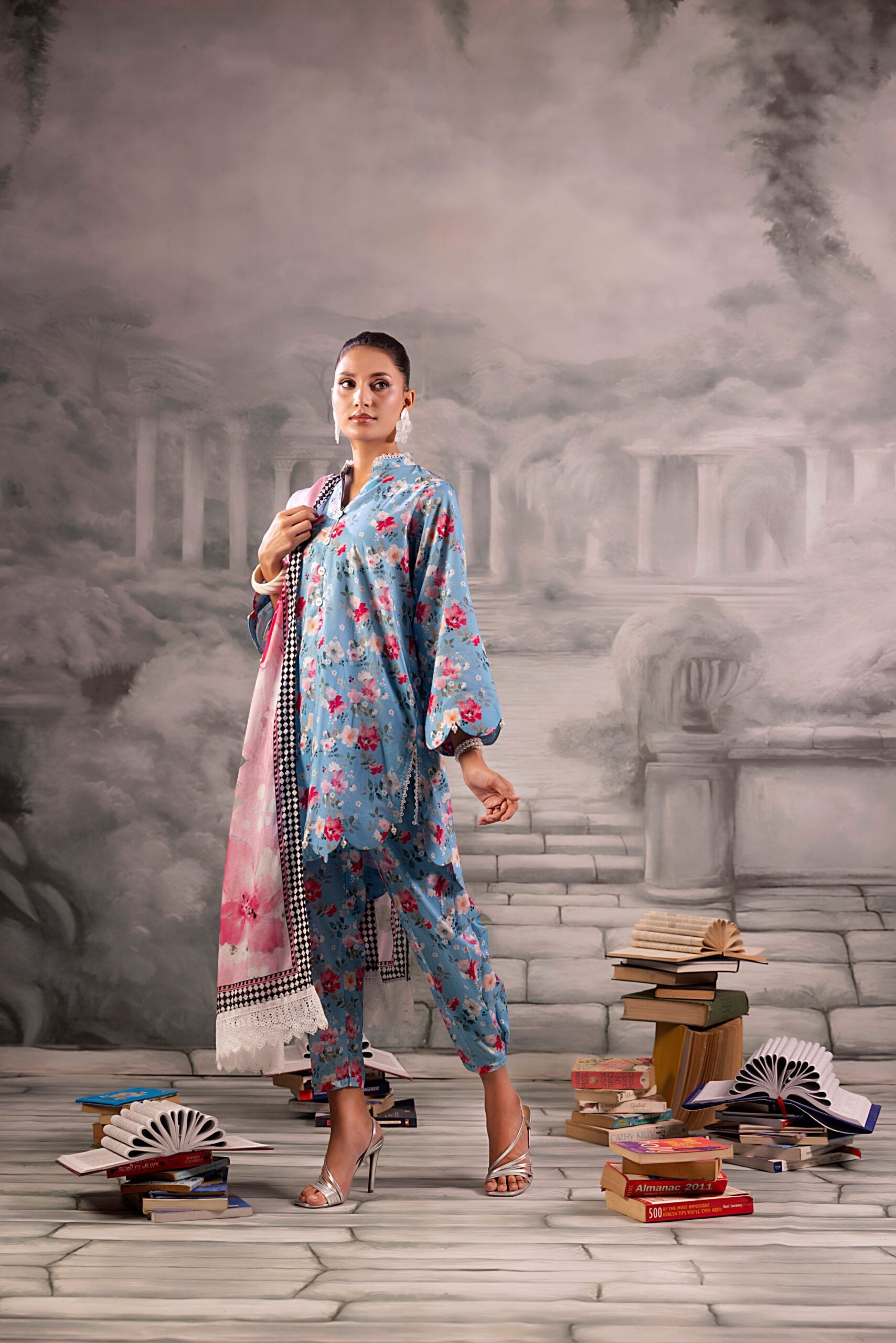 Sky Blue Salina Separates Lawn Collection worn by model showcasing an airy, cool summer vibe.