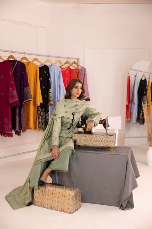 Pista Green | Regalia 3pc Unstitched Jacquard Viscose