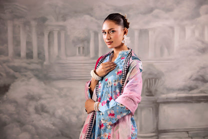 Sky Blue Salina Separates Lawn Collection worn by model showcasing an airy, cool summer vibe.