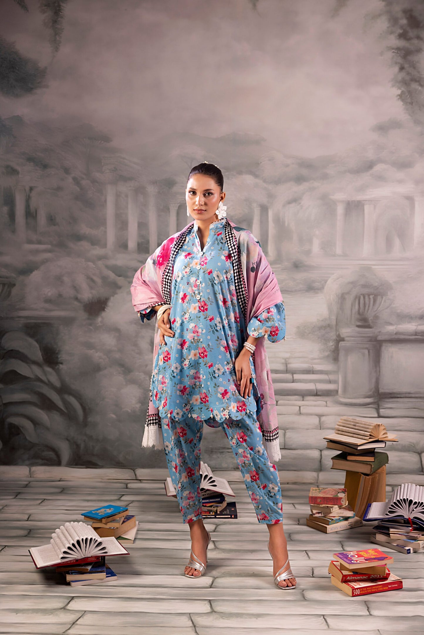 Sky Blue Salina Separates Lawn Collection worn by model showcasing an airy, cool summer vibe.