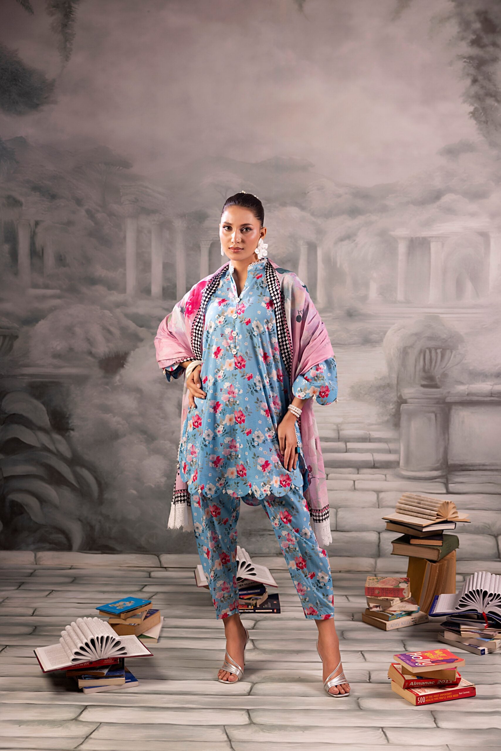 Sky Blue Salina Separates Lawn Collection worn by model showcasing an airy, cool summer vibe.