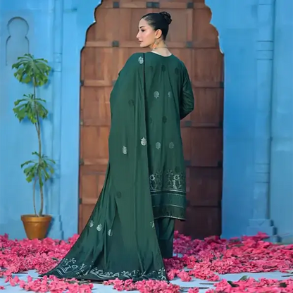 Bottle Green | Regalia 3pc Unstitched Jacquard Viscose
