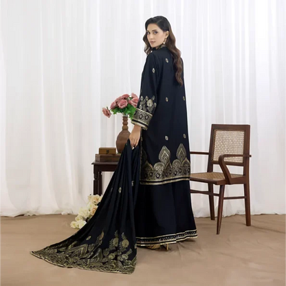 Black | Regalia 3pc Unstitched Jacquard Viscose
